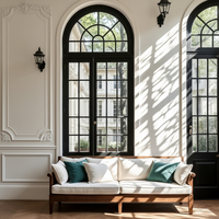 Ventanas Arqueadas Francesas de Aluminio Negro, Abatibles, con Aislamiento Térmico, Impermeables e Insonorizadas, Tamaño Personalizable