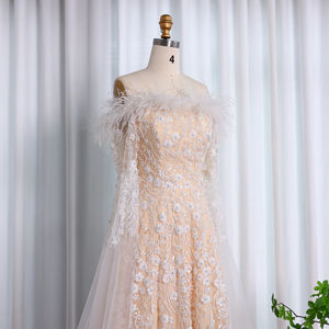 Janc ember LSZ135 Schöne Champagner Abend <span class=keywords><strong>Prom</strong></span> Party Kleider Kleider Mit Blume - Product Image 4