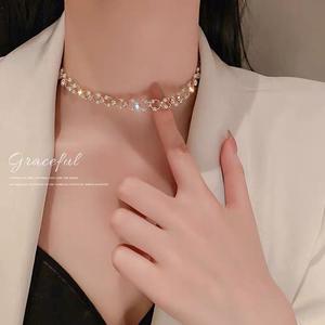 Mode Korea Eenvoudige Glanzende Persoonlijkheid Ketting Ingelegd Strass Parel Ketting Kraag Dames Bruiloft Sieraden Verjaardagscadeau - Product Image 2