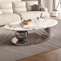 Ensemble de tables basses ovales minimalistes de luxe italiennes, mobilier moderne pour salon et salle à manger, en acier inoxydable et fer, facile à nettoyer, pour la maison