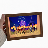 Bingkai Foto Kayu LED 3D Lampu Malam Tulip Modern Bahan DIY Buatan Tangan Dekorasi Rumah Hiasan Kamar Tidur untuk Pacar Keluarga
