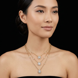 14K <b>Solid</b> Rose <b>Gold</b> Layered Diamond Necklace IGI Certification 6.00 Carat Brilliant Cut Lab Grown Trendy <b>Pendant</b> Women - Product Image 1