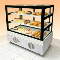 Vitrine Réfrigérée Commerciale à Front Ouvert pour Gâteaux, avec Rideau d'Air, Étagères en Verre Réglables, Boîte à Lumière et Comptoir Congélateur