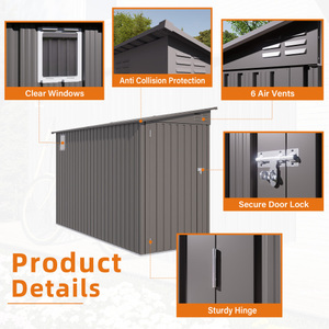 Caseta de Almacenamiento Exterior de 4x9 Pies, de Acero Galvanizado, para Herramientas de Jardín, con Puerta con Cerradura, Impermeable, para Patio Trasero - Product Image 6
