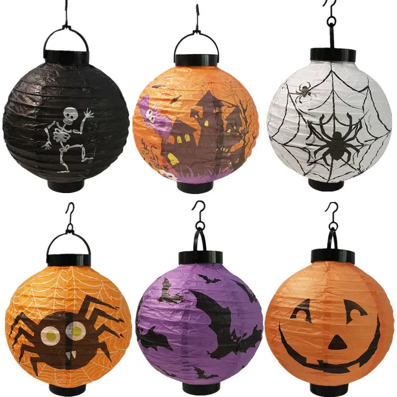 Halloween Pompoen Lantaarn Diy Decoratie Props Led Glow Opvouwbare Draagbare Spider Bat Lantaarn