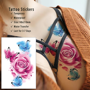 Adesivi per Tatuaggi Temporanei Impermeabili <span class=keywords><strong>e</strong></span> Resistenti al Sudore con Design Personalizzabile di <span class=keywords><strong>Fiori</strong></span> Colorati <span class=keywords><strong>e</strong></span> <span class=keywords><strong>Farfalle</strong></span> Sexy - Product Image 1