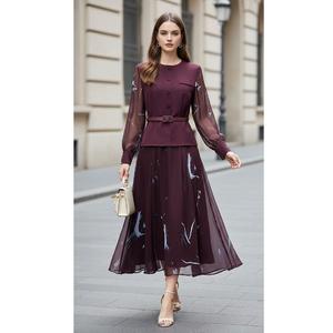 <span class=keywords><strong>Robe</strong></span> de Soirée Luxe XXL Printemps 2026 – Nouvelle Collection Femme, Imprimé Vintage, Ceinture, <span class=keywords><strong>Tulle</strong></span> Sexy, Patchwork, Longueur <span class=keywords><strong>Mi</strong></span>-Mollet, Rouge Vin et Noir - Product Image 1