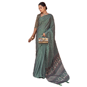 Saree de soirée en crêpe imprimé numérique vert sarcelle à couper le souffle pour l'événement - Product Image 1