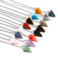 Vente en gros Colliers unisexes Pendentif en cristal naturel avec pyramide hexagonale Quartz rose Oeil de tigre Agate Boule d'améthyste