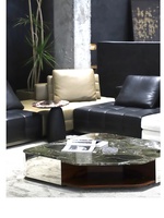 Table basse de luxe design italien automne vert violet rouge pierre naturelle miroir en acier inoxydable surface légère métal de luxe