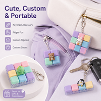 Porte-clés mécanique anti-stress 3x3 en PVC, motif animal, style pastel, personnalisable OEM, jouet clicker pour clavier, idéal comme cadeau