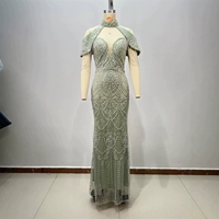 Robe longue moulante à col halter avec chaîne de perles pour femme, robe de soirée de luxe légère