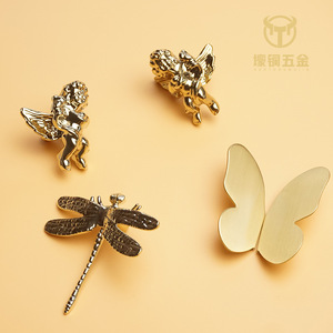 Cupid Angel Brass Wardrobe Handle Dragonfly Drawer Pull Butterfly <b>Knob</b> Novelty Shape Durable Contemporary Design - Product Image 1