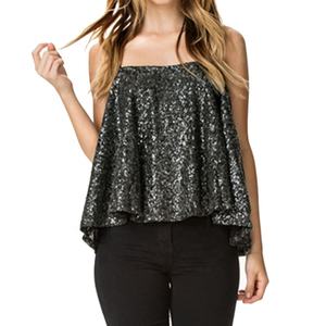 Girocollo manica corta crop top di <span class=keywords><strong>paillettes</strong></span> <span class=keywords><strong>camicetta</strong></span> per le donne abbigliamento - Product Image 4