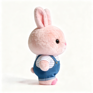 Peluche <span class=keywords><strong>Coniglio</strong></span> Morbido e Riccio con Salopette Blu in Denim, Adorabile Giocattolo Kawaii - Product Image 4