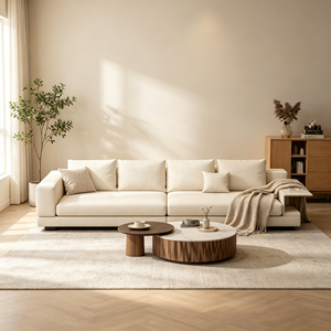 Minimalist L Shape Fabric Sectional <b>Sofa</b> With Wooden <b>Legs</b> Loose Back Square Arms Three Seat Living Room Upholstered Design - Product Image 5