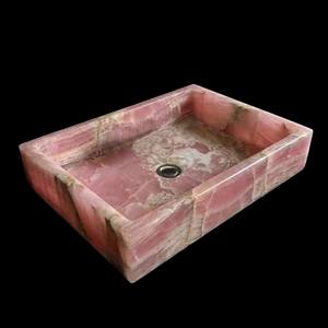 อ่างล้างจานครัวทรงสี่เหลี่ยมผืนผ้าหรูหรา ทำจากหินควอตซ์สีชมพูและออนิกซ์  ทันสมัย  พร้อมหินบำบัด  สำหรับอ่างล้างหน้าในห้องน้ำ  ตกแต่งอย่างประณีต - Product Image 1