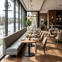 Solution tout-en-un Ron Group pour mobilier de restaurant : table ronde en bois, ensemble de chaises à dossier haut en tissu, banquette rembourrée