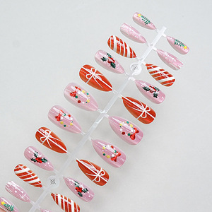 Uñas postizas navideñas color magenta, diseño de ojo de gato, flor, campana, lazo, árbol de Navidad, uñas postizas removibles, manicura festiva para fiestas - Product Image 4