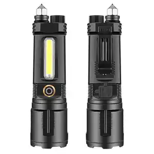 Lanterna tática recarregável com COB Side Floodlight Segurança Martelo 30W LED Zoomable 6 Modos Impermeável Super Brilhante Tocha