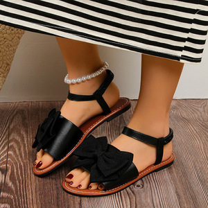 Nouvelles sandales plates sexy pour femmes, style papillon, à bout ouvert, grande taille, sans talon, avec bande élastique, décontractées, pour la plage, avec nœud floral - Product Image 6