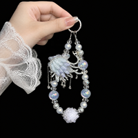 Lujoso Colgante de Cisne Iridiscente con Cuentas, Cadena para Teléfono de Plata con Perlas de Cristal, Llavero, Joyería Hecha a Mano, Regalo al por Mayor