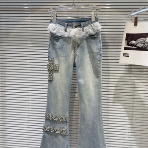 Pantalones Vaqueros de Primavera para Mujer, Estilo Dulce con Encaje, Pedrería y Adornos - Product Image 4