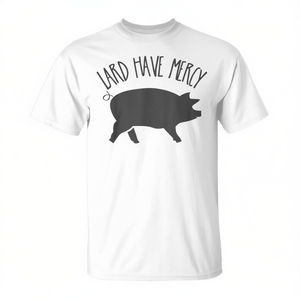 T-shirt Lard Have Mercy Pig blanc unisexe pour adulte, taille moyenne, col rond, manches courtes, imprimé en sérigraphie - Product Image 2