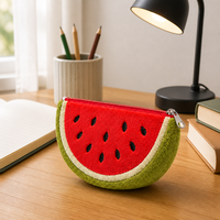 Maßgefertigte Plüsch-Wassermelonen-Geldbörse in Scheibenform mit Bestickten Samen Reißverschluss-Tasche für Kinder Geschenk OEM