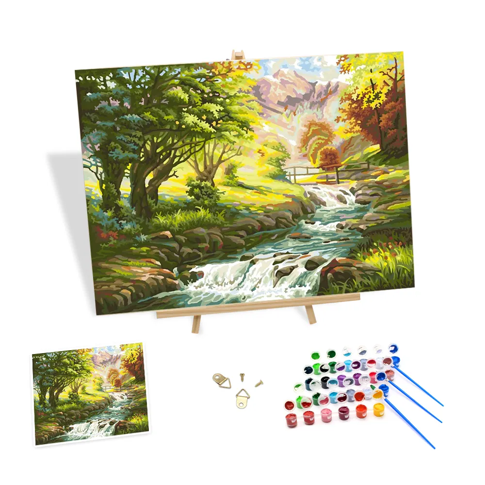 Good Price Painting by Numbers Landscape on Canvas Mountain Stream by Numbers Paint Scenery Artworks for Adults