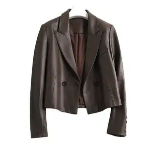 Veste en cuir de mouton véritable longueur courte pour femmes Veste en cuir de printemps