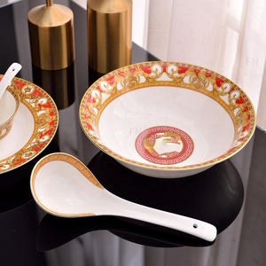 European Luxury 28pcs Ceramic Dinnerware <b>Set</b> Novelty Red Bone China with 6 <b>Marble</b> Spoons and Cup for Giveaways - Product Image 3