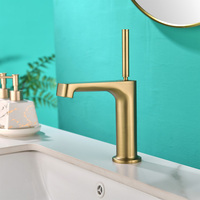 Robinet de lavabo en laiton brossé, monotrou, à montage sur comptoir, corps haut, levier vertical, bec coudé à 90°, pour lavabo de salle de bain, design contemporain