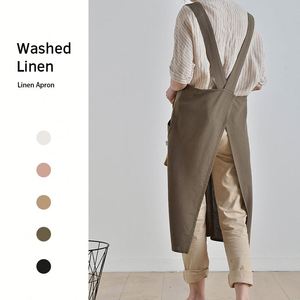 Cotton Linen <b>Apron</b> for Women with Pockets for <b>Cooking</b> Baking Black Designer Salon <b>Apron</b> - Product Image 4