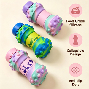 Collapsible Silicone Water Bottle 550ml Leak-Proof Kids Water Bottle Anti-Slip&Portable for <b>Flights</b> Theme Parks & Family Outings - Product Image 2
