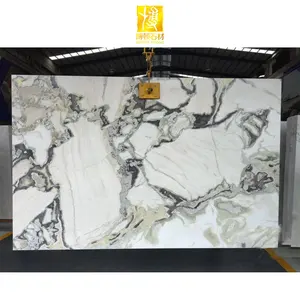 BOTON STONE White Marble with Green Veins Flooring Tile White Picasso Table Top Marble Slab