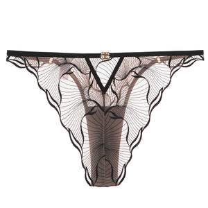 Сексуальные женские ультратонкие прозрачные трусики-стринги с вышивкой и кружевом в клетку, низкая посадка, нейлон, хлопок, дышащая вставка - Product Image 3
