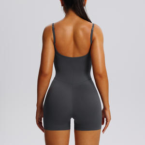 Individuelles Logo Damen Hochelastische Yoga-Trikots mit dünnen Trägern Fitness-Sportbekleidung Trainingskleidung Einteiliger Shapewear Yoga-Anzug - Product Image 5