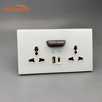 Prise murale en verre trempé, double prises universelles 13A, interrupteur à bascule 2 gangues, ports de charge USB type C, indicateur LED