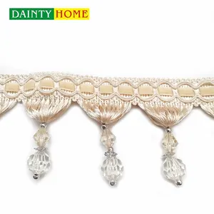 Toptan boncuklu Fringe trim boncuklu dantel konfeksiyon perde dekoratif perde boncuk saçak