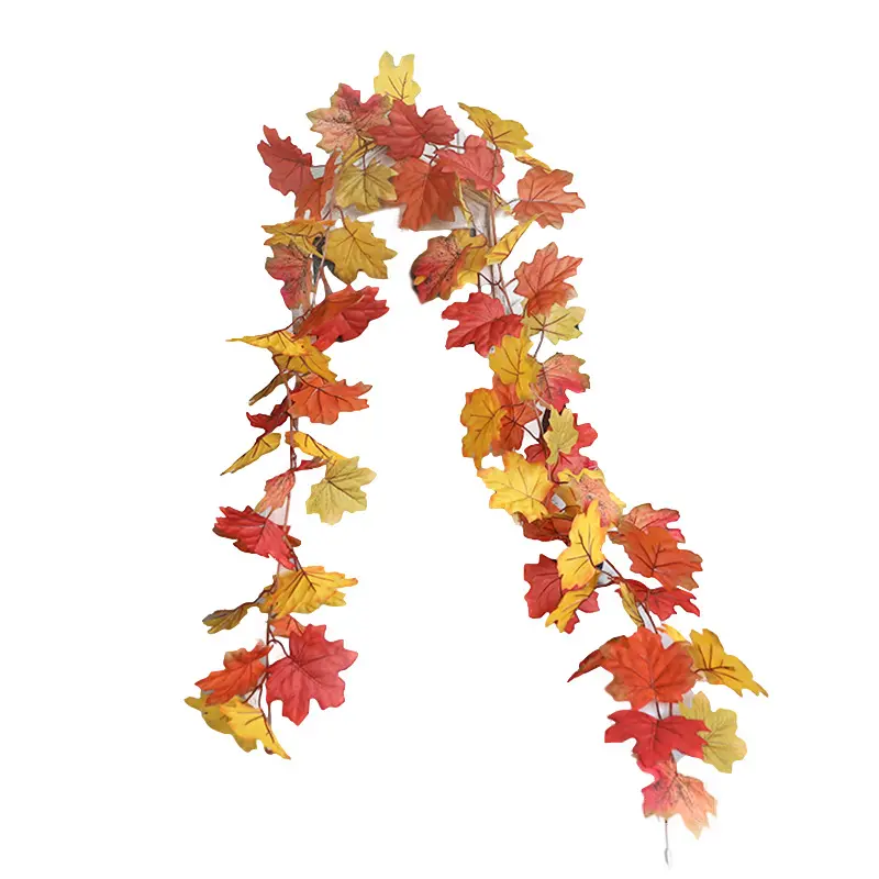 180cm Fall artificial maple leaves garland yellow brown fabric autumn garland hanging plants artificial autumn leaves