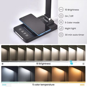 ワイヤレス充電 目の保護 ナイトライト 折りたたみ式 タッチ LED 光源 DC デスクランプ 読書室用 - Product Image 4