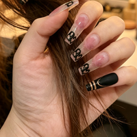 Lot de 24 faux ongles réutilisables en ABS à presser, forme cercueil, longs – Kit de manucure tendance à porter pour les doigts