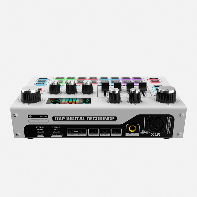 LCD Audio Interface Mixer with 48V Phantom Power, Bluetooth Sound Card for Live Streaming & Gaming