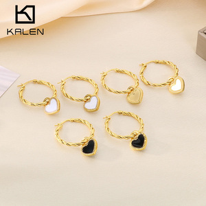 Kalen 18K Vàng Mạ Thép Không Gỉ Đồ Trang Sức Hợp Thời Trang Vòng Tai Twist <span class=keywords><strong>Rope</strong></span> Dầu Drop Trái Tim Bông Tai - Product Image 5