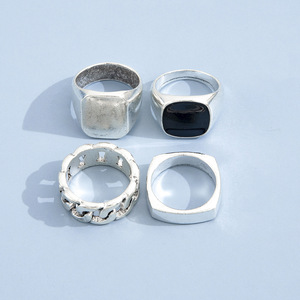 Punk Style Hip Hop Trendy <strong>Ring</strong> <strong>Set</strong> European &amp; American Cross-Border Retro Geometric Glass Natural Stone Four-Piece <strong>Set</strong> - Product Image 5