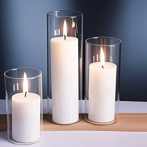 Candele a Colonna Bianche con Vasi a Cilindro in <span class=keywords><strong>Vetro</strong></span> Trasparente <span class=keywords><strong>Portacandele</strong></span> a Uragano per Centrotavola e Decorazioni Nuziali - Product Image 3