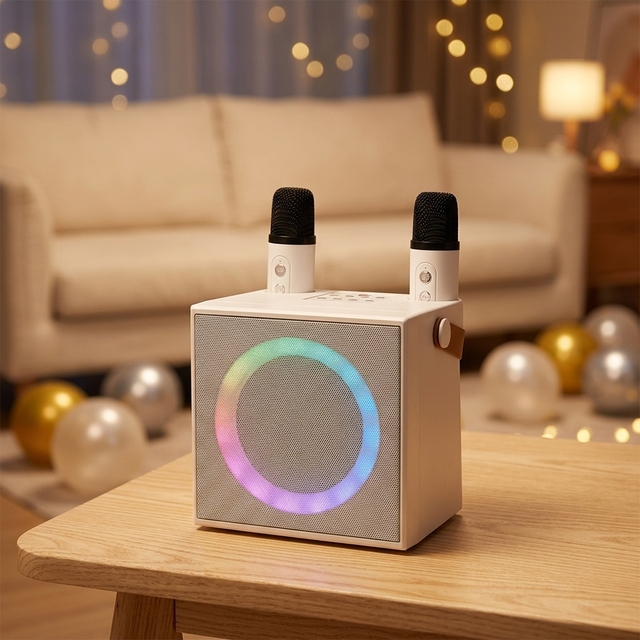 High Quality Double Speaker Portable Bluetooth Speaker with Wireless Microphone for Home Karaoke