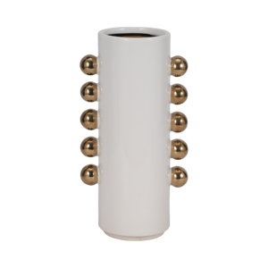 Vaso in ceramica con dettagli dorati a forma di cilindro alto per decorare il soggiorno e l'arredamento della casa - Product Image 1