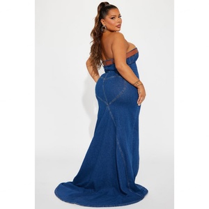 Robe longue sans manches en jean pour femme, col droit, sans bretelles, décontractée, lavable, avec logo personnalisé, qualité supérieure, fabrication OEM - Product Image 6